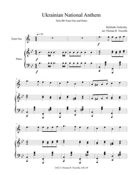Ukrainian National Anthem (Tenor Sax and Piano) image number null
