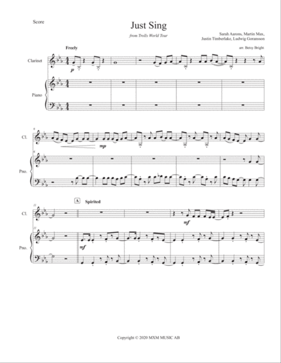 Just Sing Trolls World Tour Clarinet Solo scores gallery preview page 3