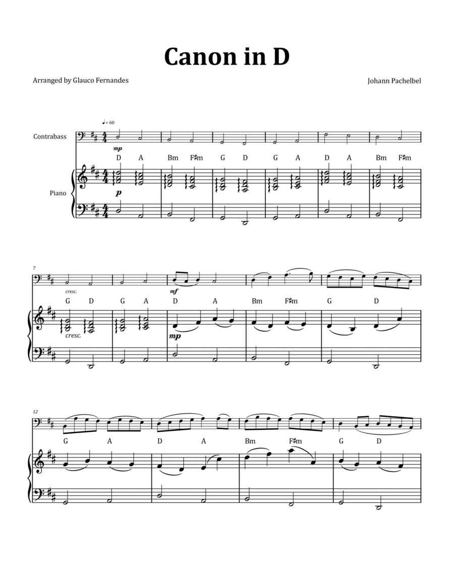Canon by Pachelbel - Double Bass & Piano and Chord Notation image number null