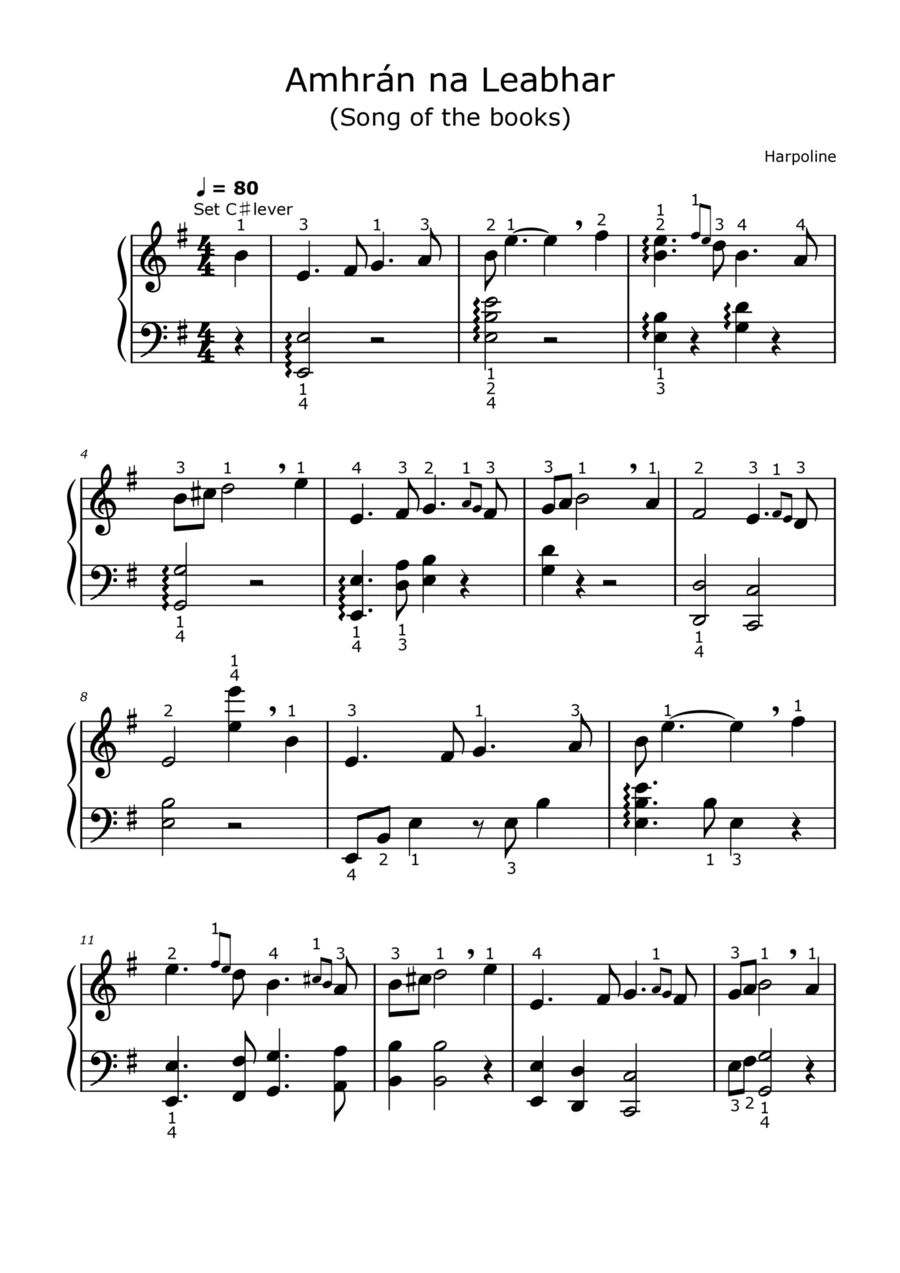 Amhrán na Leabhar (Song of the books) Harp scores gallery preview page 1
