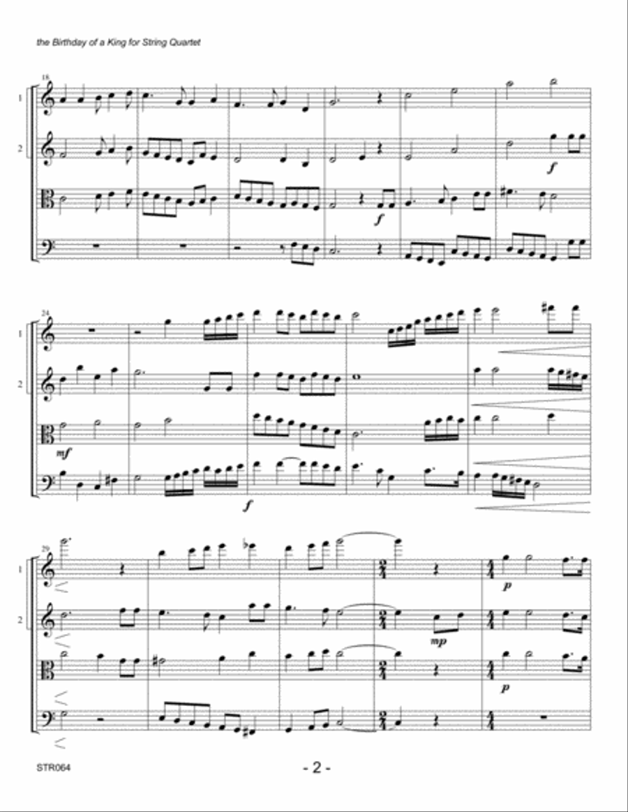 THE BIRTHDAY OF A KING - STRING QUARTET (unaccompanied) A Cappella scores gallery preview page 2