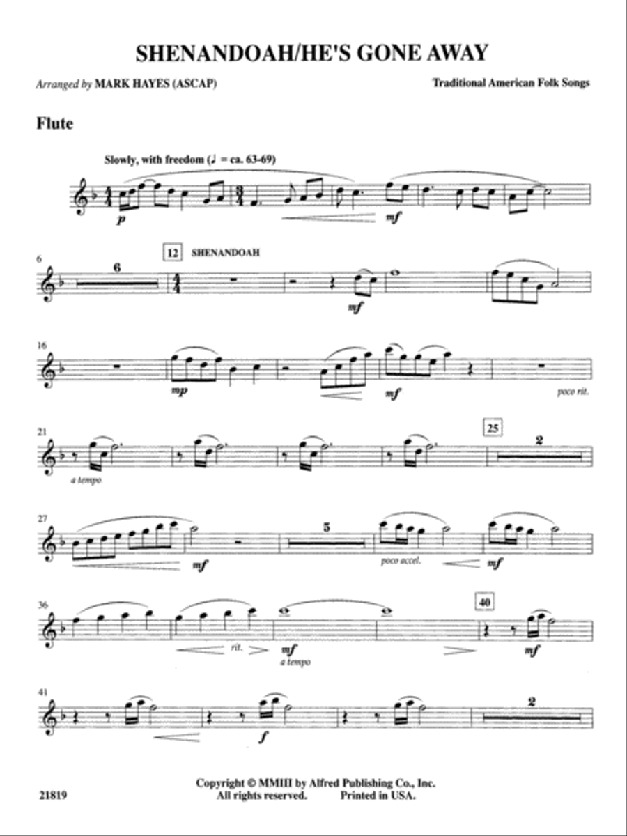 Shenandoah / He's Gone Away: Flute Flute scores gallery preview page 1
