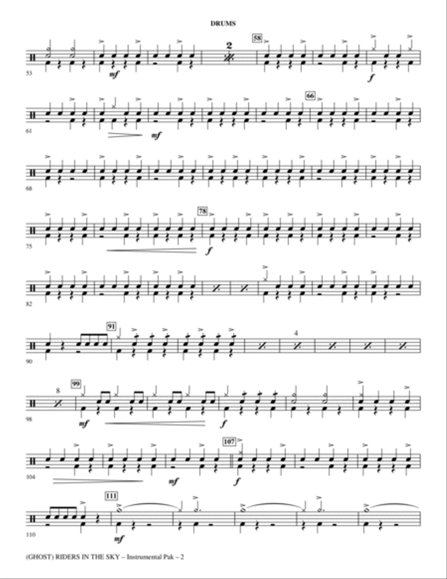 (Ghost) Riders In The Sky (A Cowboy Legend) - Drums Choir scores gallery preview page 2