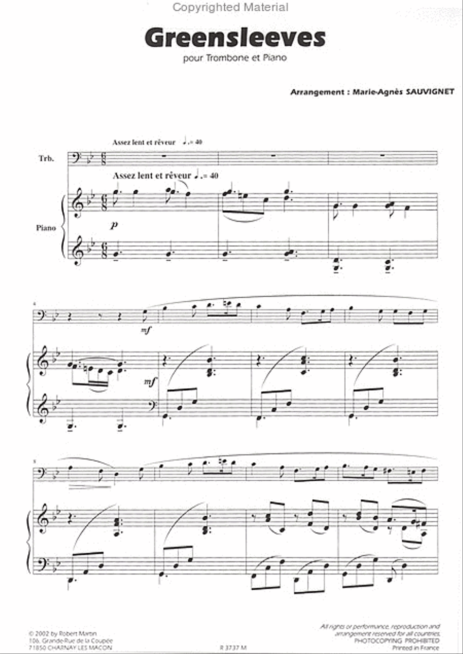 Greensleeves, pour trombone Piano Accompaniment scores gallery preview page 2