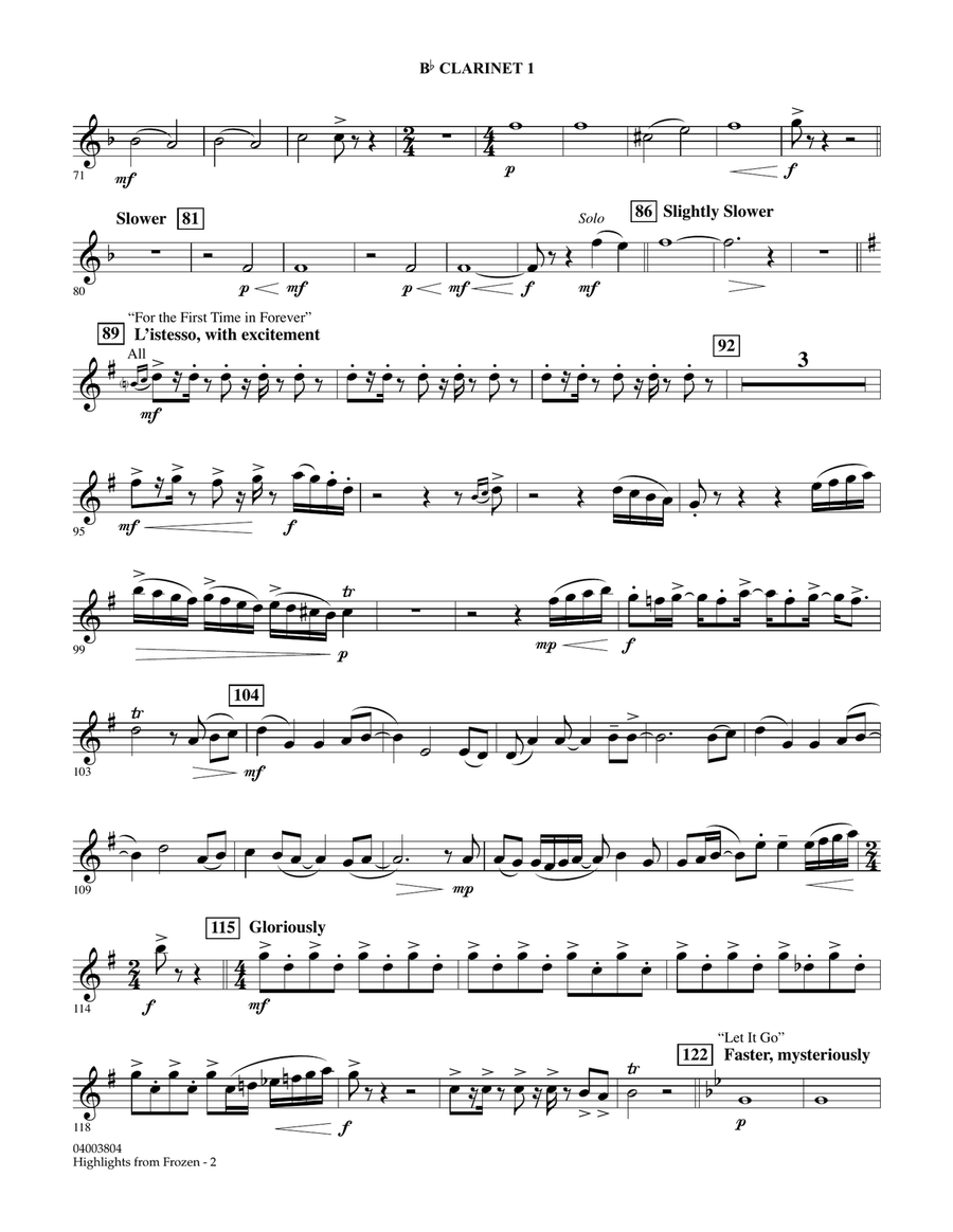 Highlights from Frozen (arr. Sean O'Loughlin) - Bb Clarinet 1 Concert Band scores gallery preview page 2