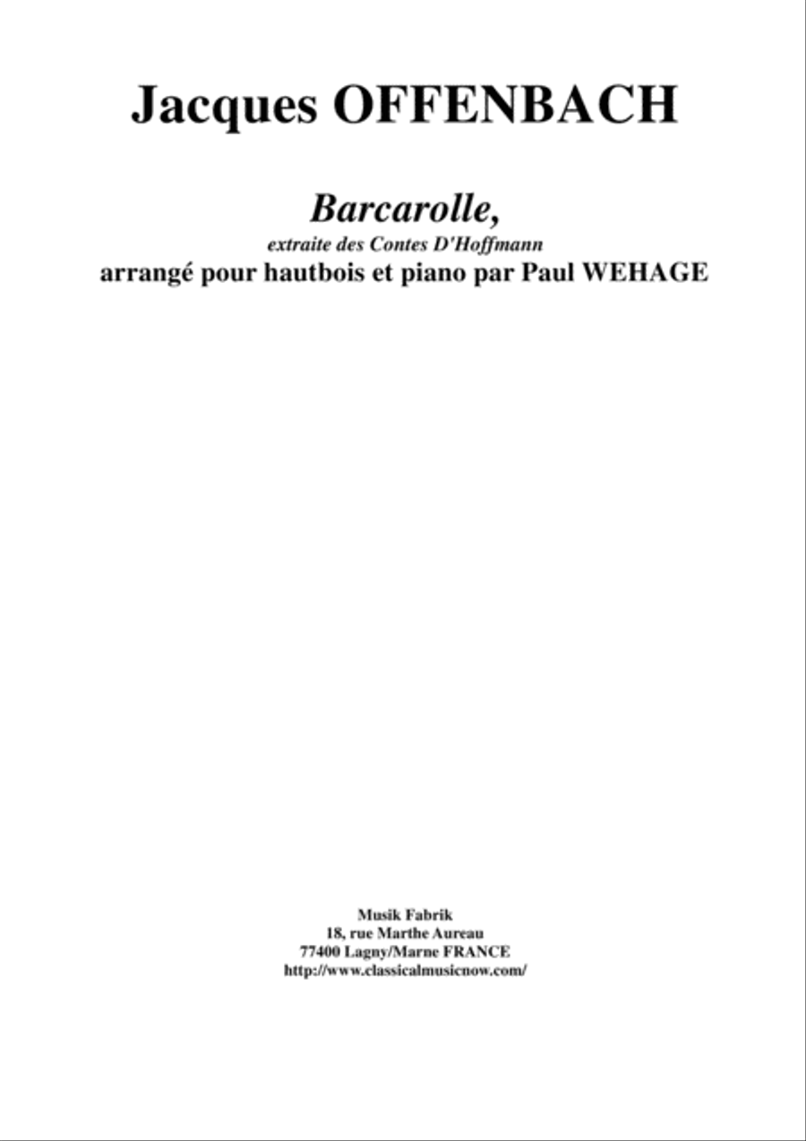 Jacques Offenbach: "Barcarolle" from "The Tales of Hoffmann", arranged for oboe and piano