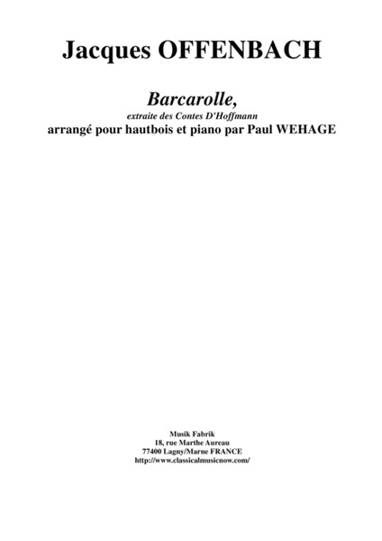 Jacques Offenbach: "Barcarolle" from "The Tales of Hoffmann", arranged for oboe and piano