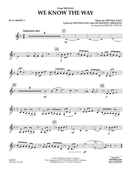 We Know the Way (from Moana) (arr. Johnnie Vinson) - Bb Clarinet 1