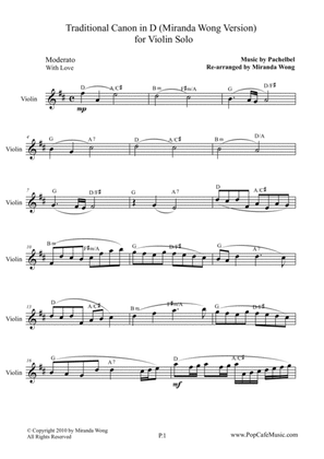 Book cover for Traditional Canon in D - Violin Solo (Lead Sheet)