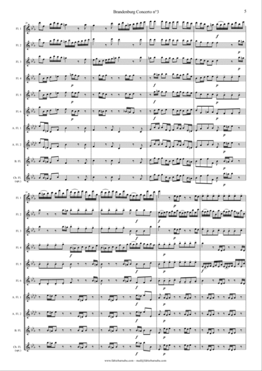 Brandenburg Concerto n°3 - Complete for Flute Choir Brandenburg Concerto n°3 - Complete for Flute Choir Flute Choir scores gallery preview page 4