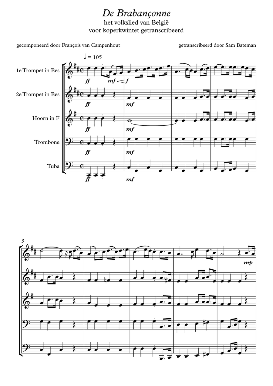 De Brabançonne Brass Ensemble scores gallery preview page 1