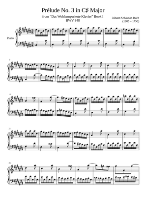 Prelude No. 3 BWV 848 in C# Major