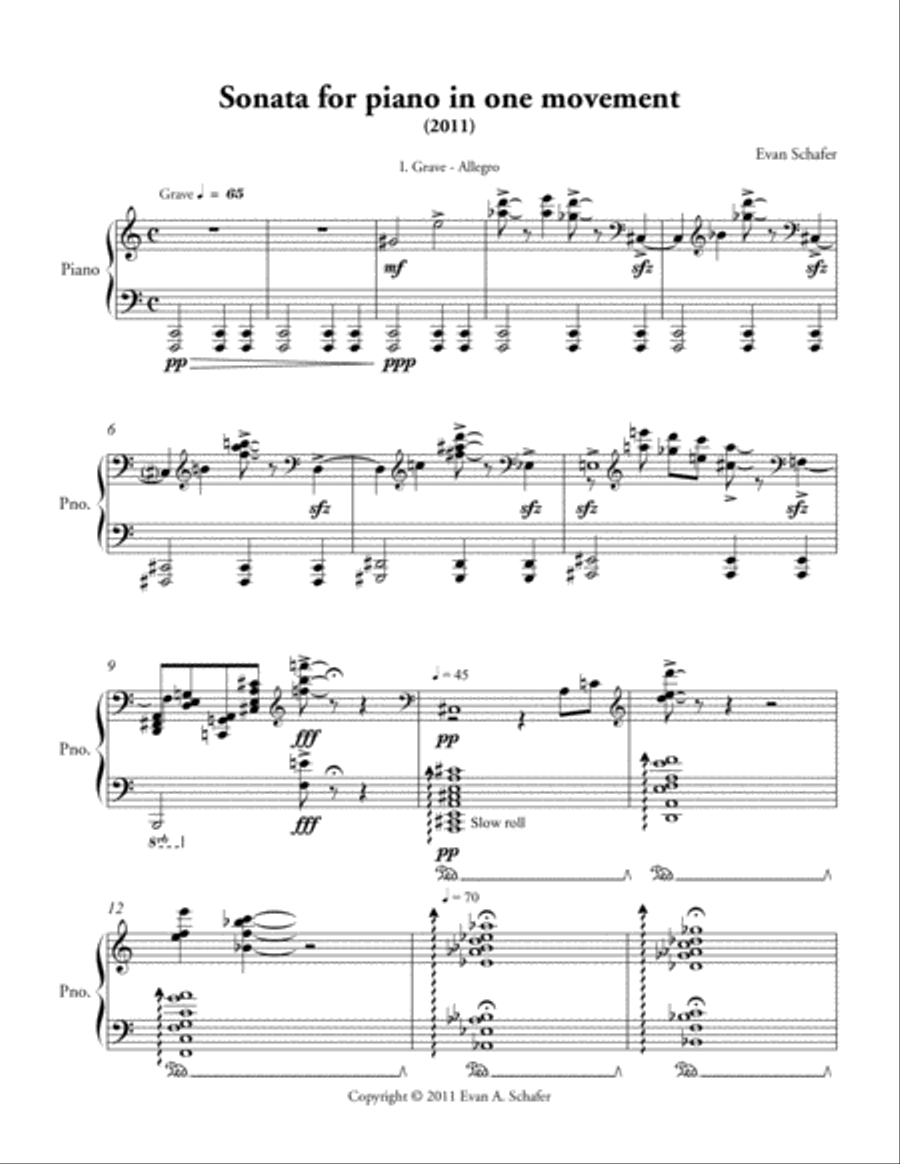 Sonata for Piano in One Movement (2011) Piano Solo scores gallery preview page 1