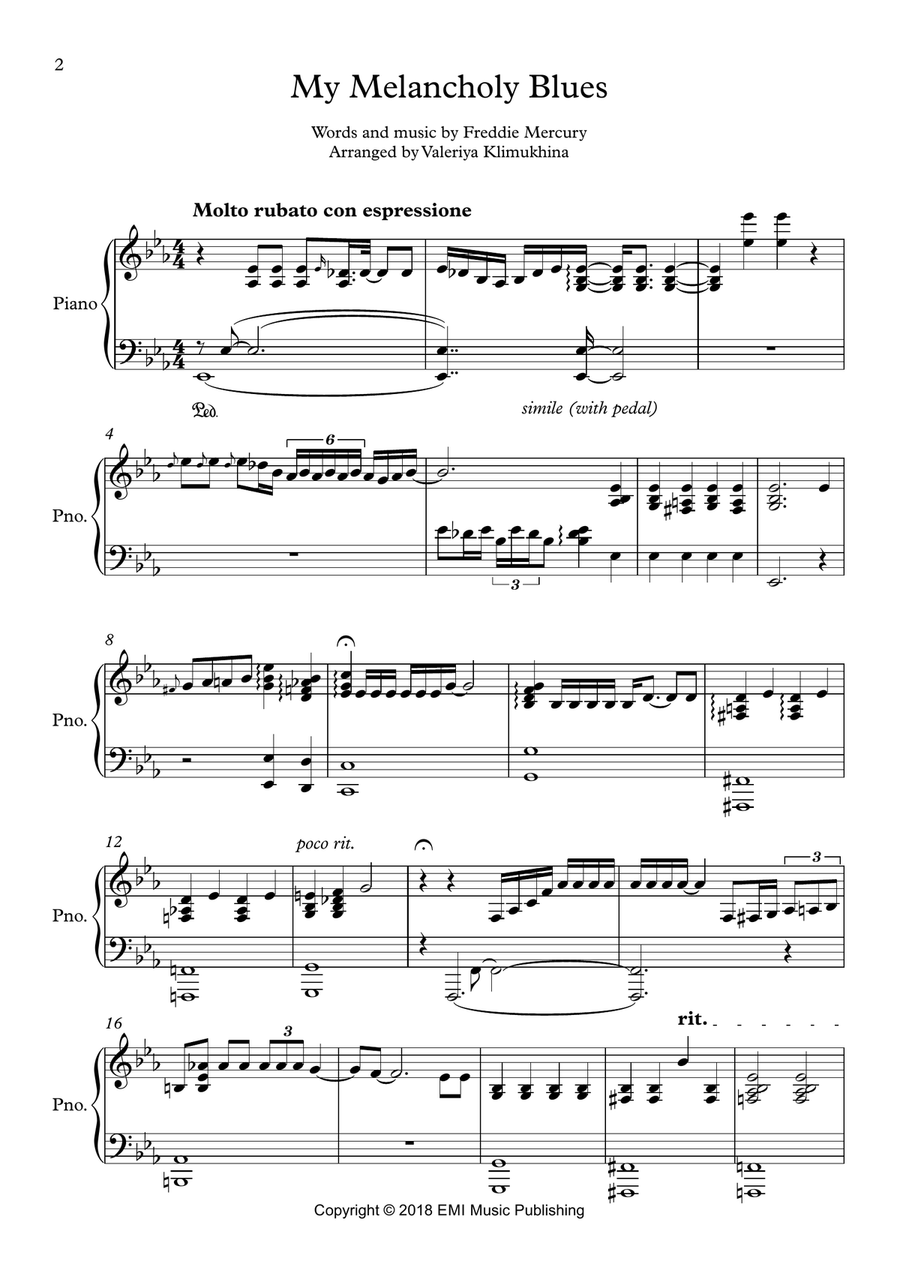My Melancholy Blues My Melancholy Blues Piano Solo scores gallery preview page 2