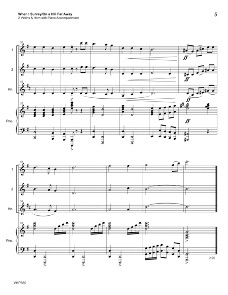 WHEN I SURVEY THE WONDROUS CROSS/ON A HILL FAR AWAY - 2 Violins & Horn (or Viola) with Piano Small Ensemble scores gallery preview page 5