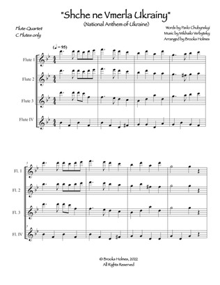 Schche ne Vmerla Ukrainy (Flute Quartet in g) National Anthem Of Ukraine - Four C Flutes