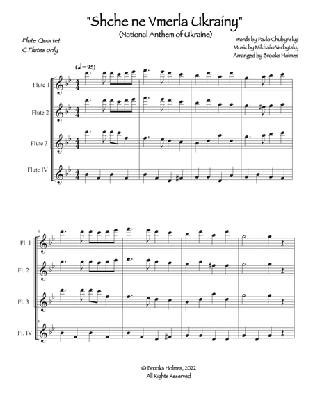 Schche ne Vmerla Ukrainy (Flute Quartet in g) National Anthem Of Ukraine - Four C Flutes image number null