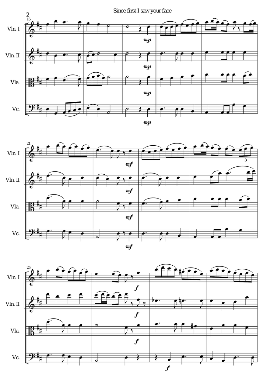 Since first I saw your face (with variations) for string quartet String Quartet scores gallery preview page 2