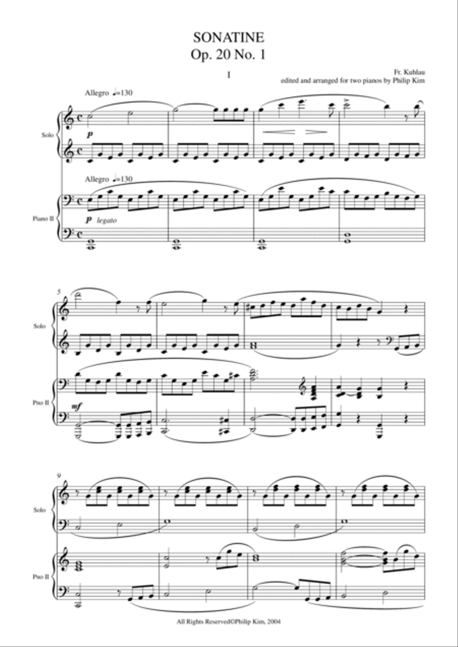 F. Kuhlau Sonatine Op. 20 No. 1 Complete Movements for 2 Pianos 2 Pianos, 4-Hands scores gallery preview page 2