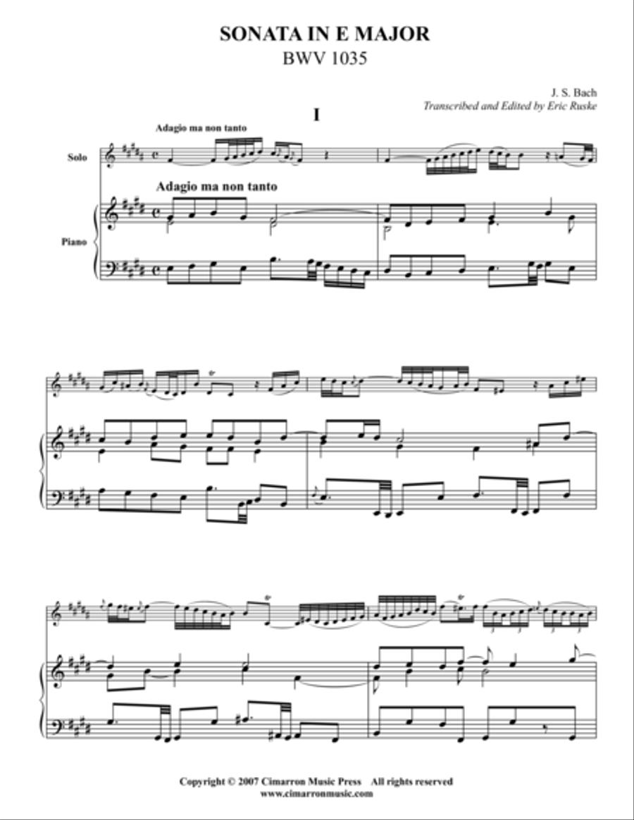 Sonata in E Major, BWV 1035 Piano Accompaniment scores gallery preview page 1