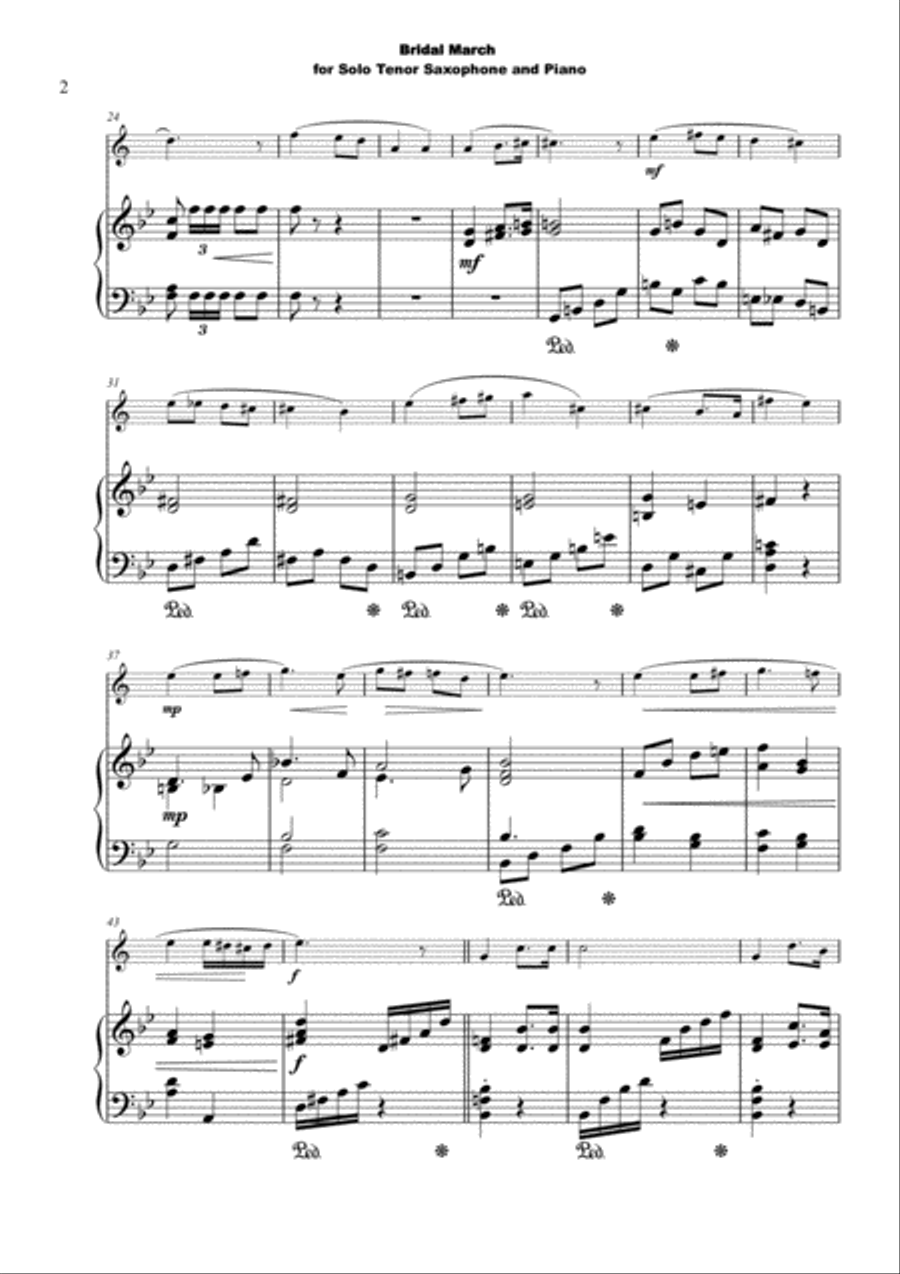 Bridal March, "Here Comes The Bride", for Solo Tenor Saxophone and Piano image number null