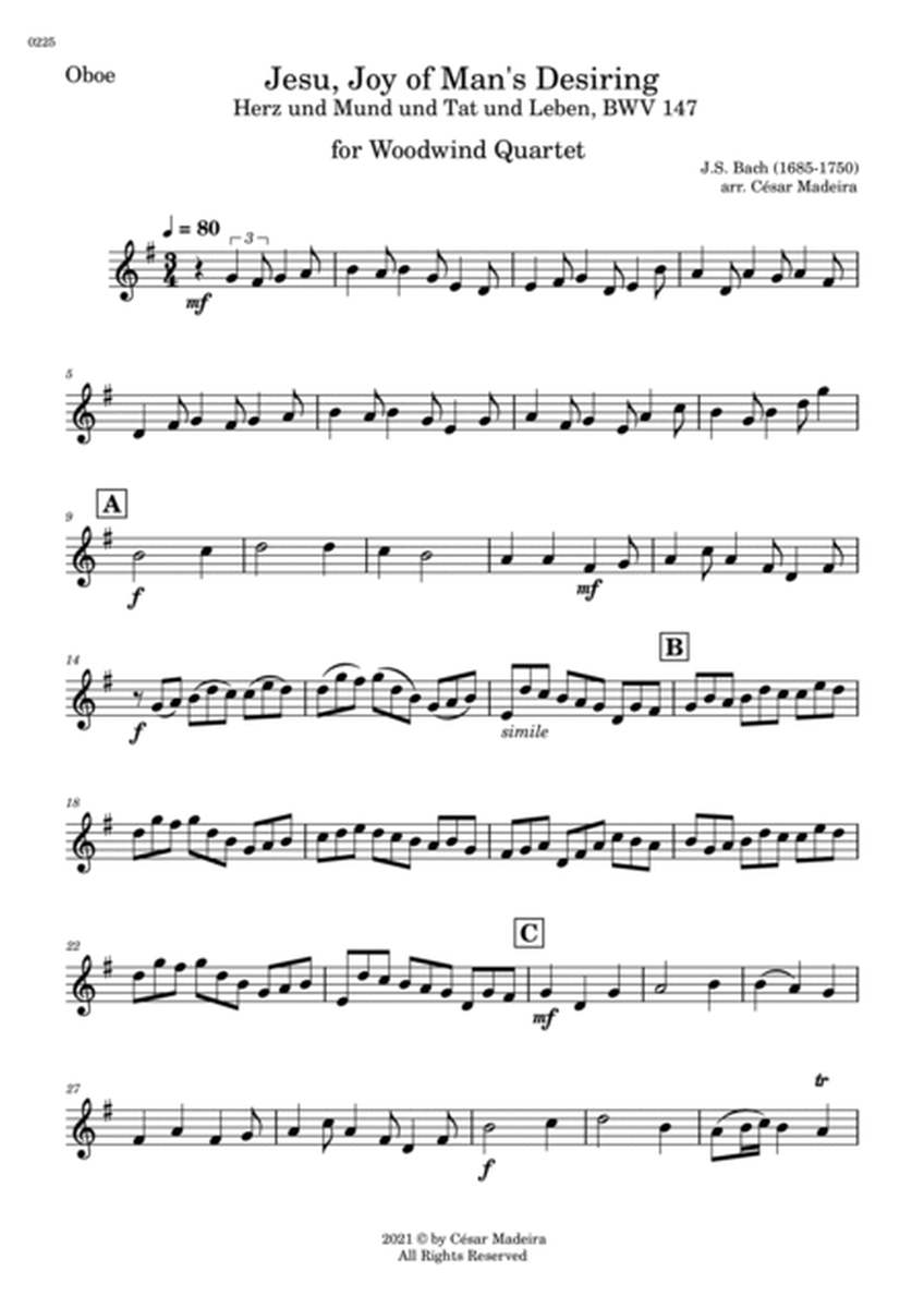 Jesu, Joy of Man's Desiring - Woodwind Quartet (Individual Parts) image number null