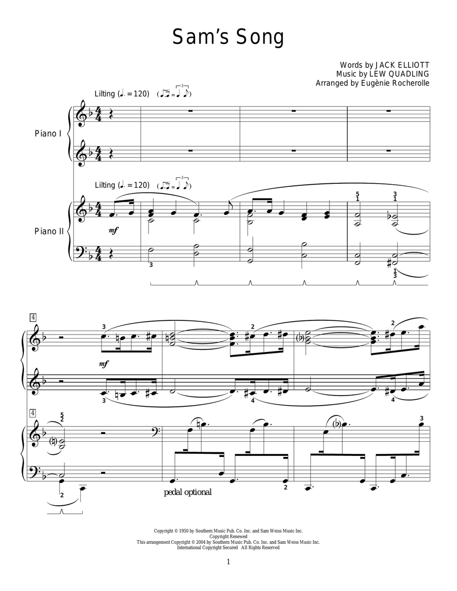 Sam's Song Sam's Song 3-Part scores gallery preview page 1