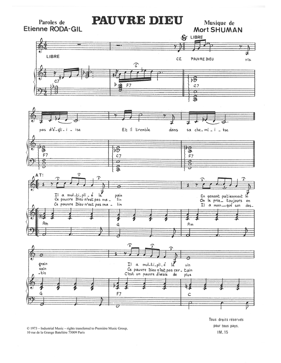 Pauvre Dieu Piano, Vocal scores gallery preview page 1