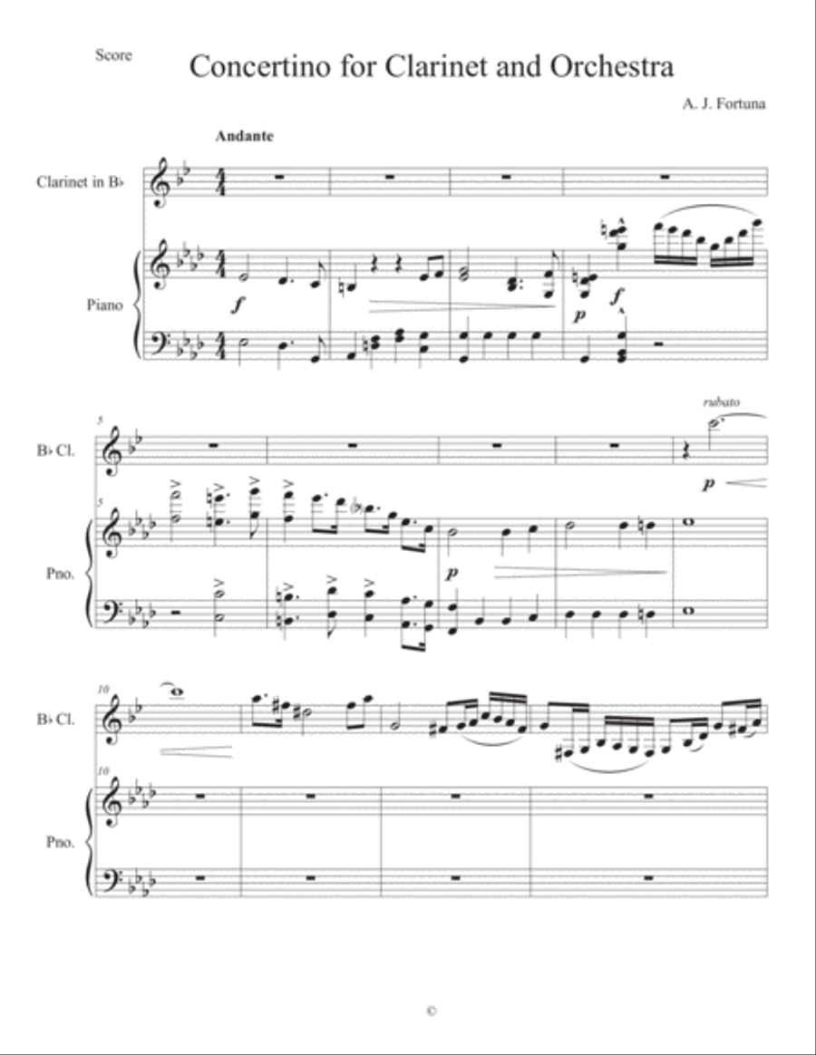 Concertino for Clarinet and Orchestra Clarinet Solo scores gallery preview page 1