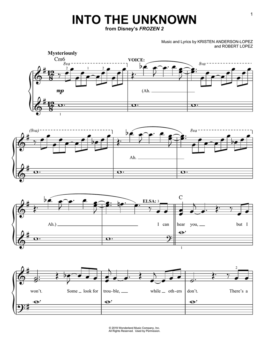 Into The Unknown (from Disney's Frozen 2) Easy Piano scores gallery preview page 1