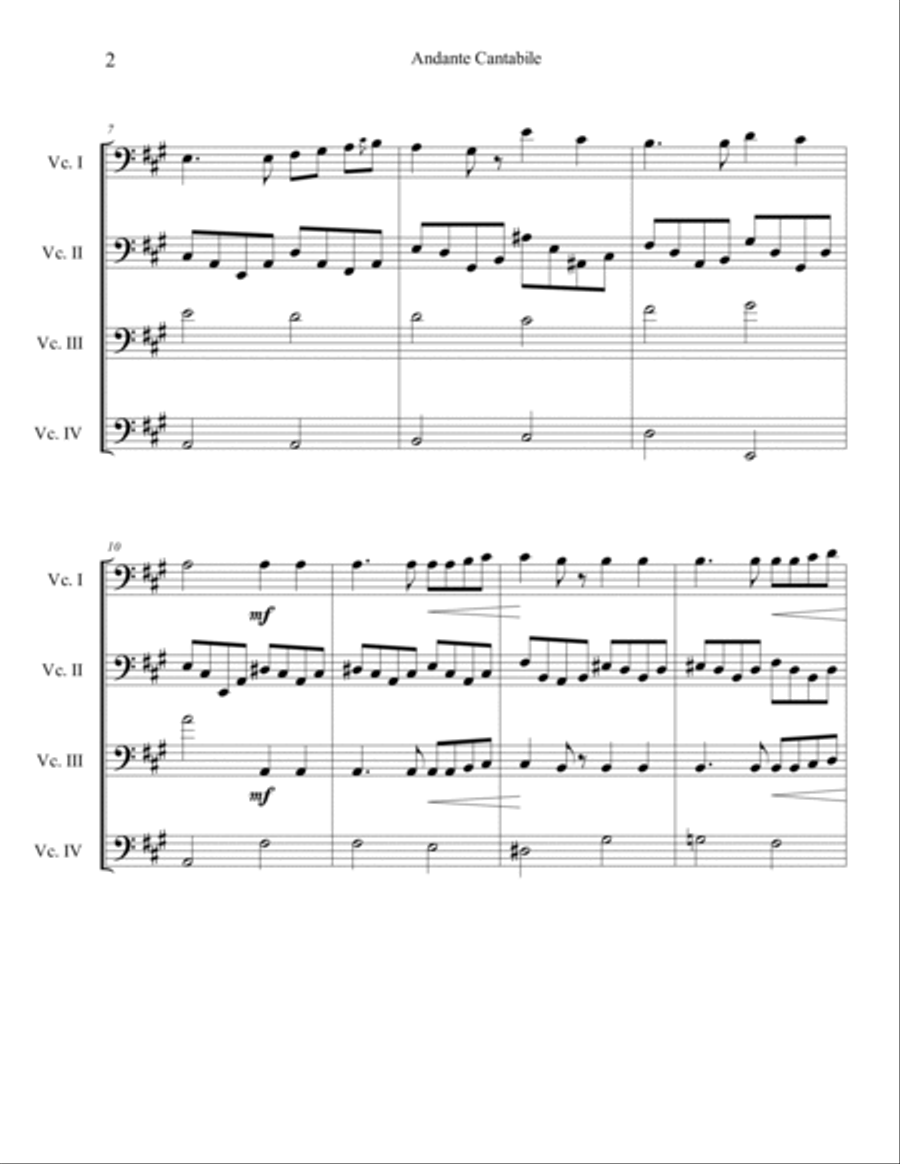 Andante Cantabile for Cello Quartet String Quartet scores gallery preview page 3