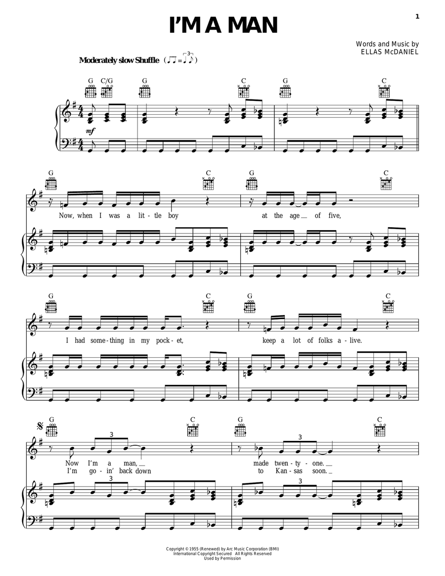 I'm A Man Piano, Vocal, Guitar scores gallery preview page 1