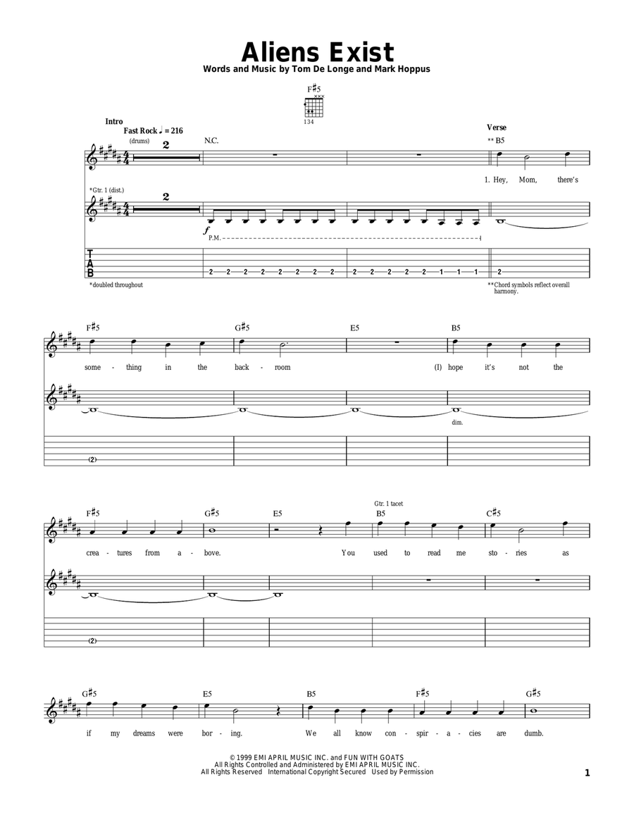 Aliens Exist Guitar Tablature scores gallery preview page 1