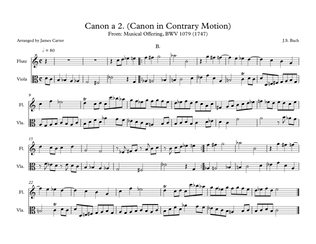 Canon in Contrary Motion II from Musical Offering for Flute & Viola Duet