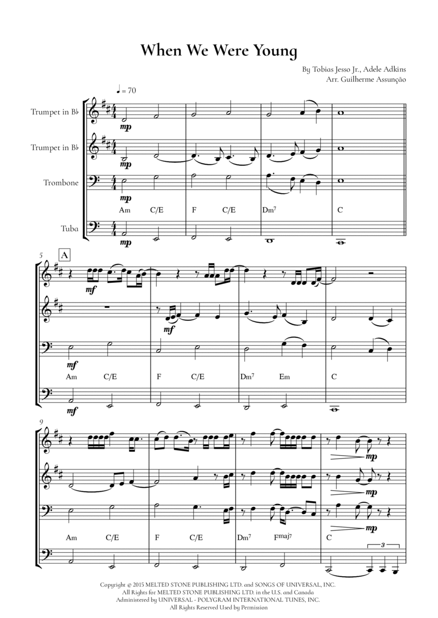 When We Were Young Brass Quartet scores gallery preview page 1