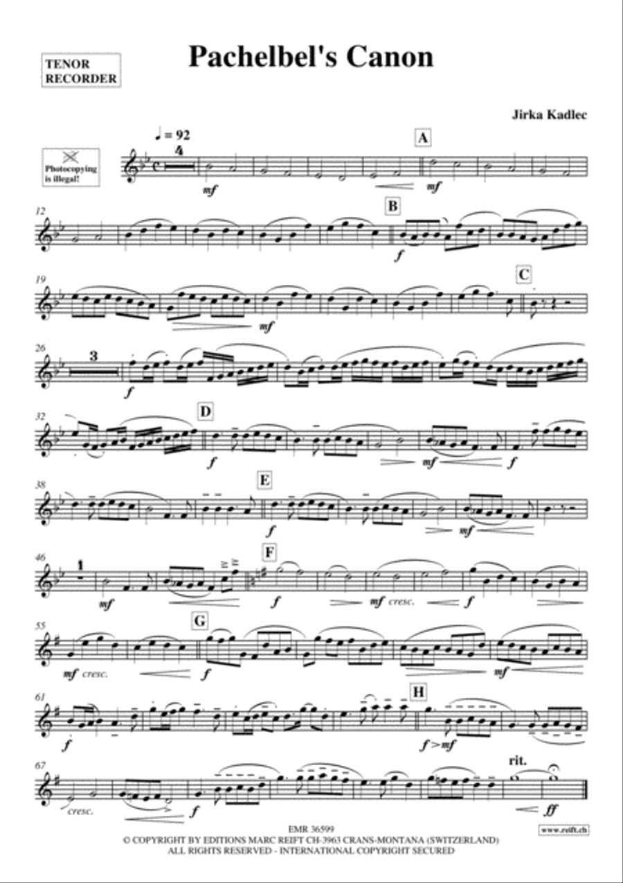 Pachelbel's Canon Tenor Recorder scores gallery preview page 2