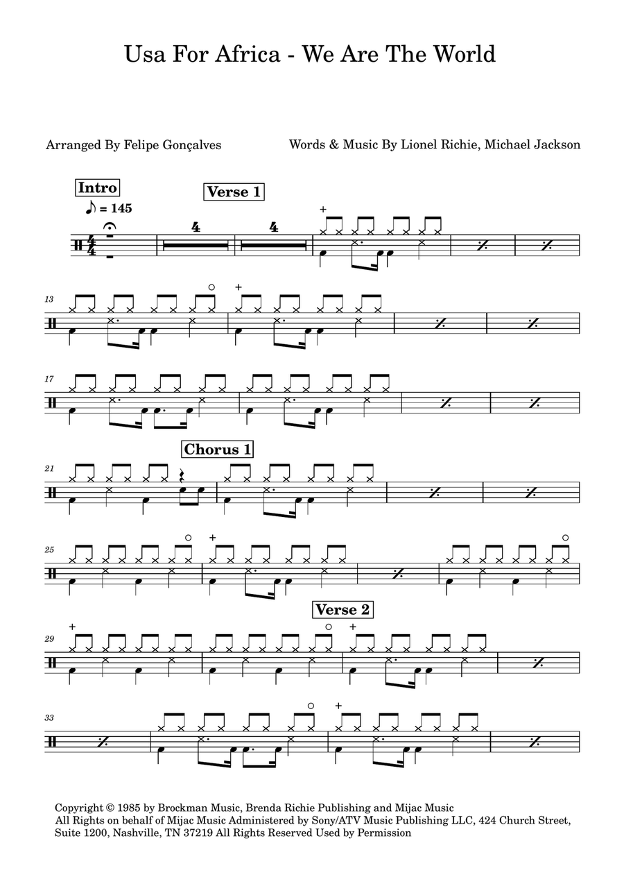 We Are The World We Are The World Drum Set scores gallery preview page 1