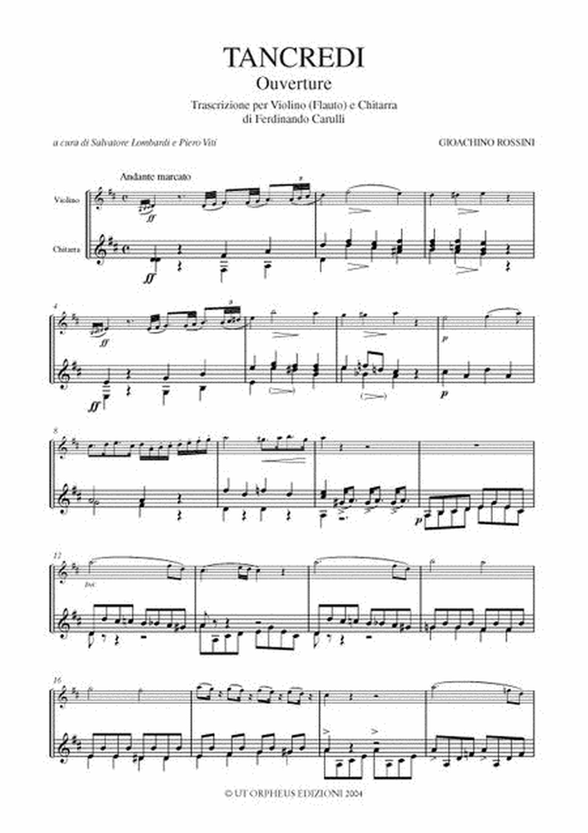 Tancredi. Ouverture. Transcription by Ferdinando Carulli for Violin (Flute) and Guitar