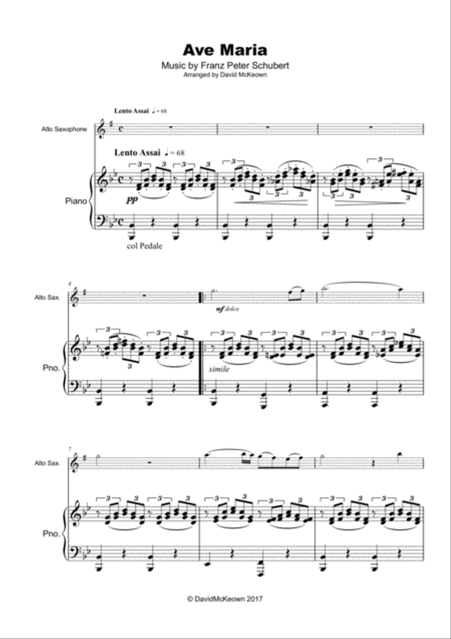Ave Maria by Franz Schubert, for Alto Saxophone and Piano Alto Saxophone scores gallery preview page 3