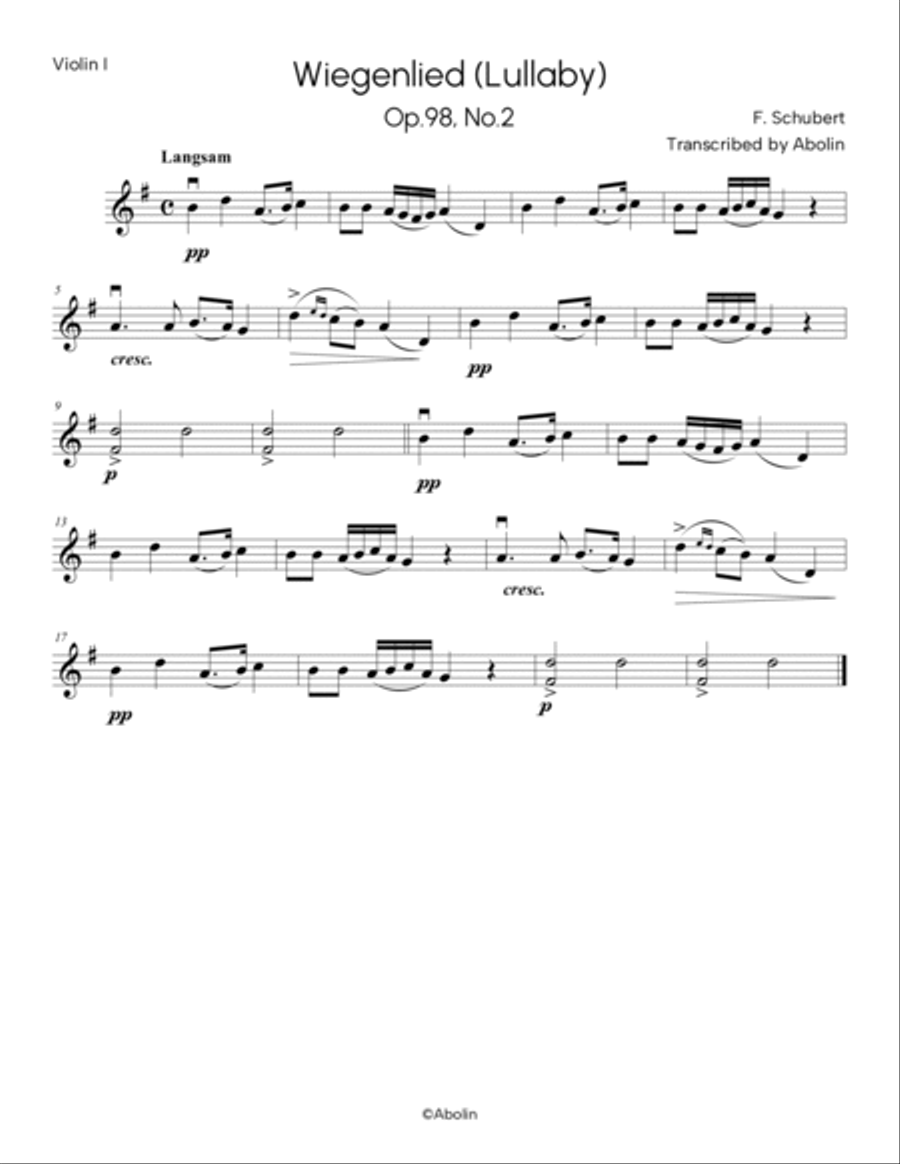 Schubert: Wiegenlied (Lullaby), Op.98, No.2 - String Quartet String Quartet scores gallery preview page 4