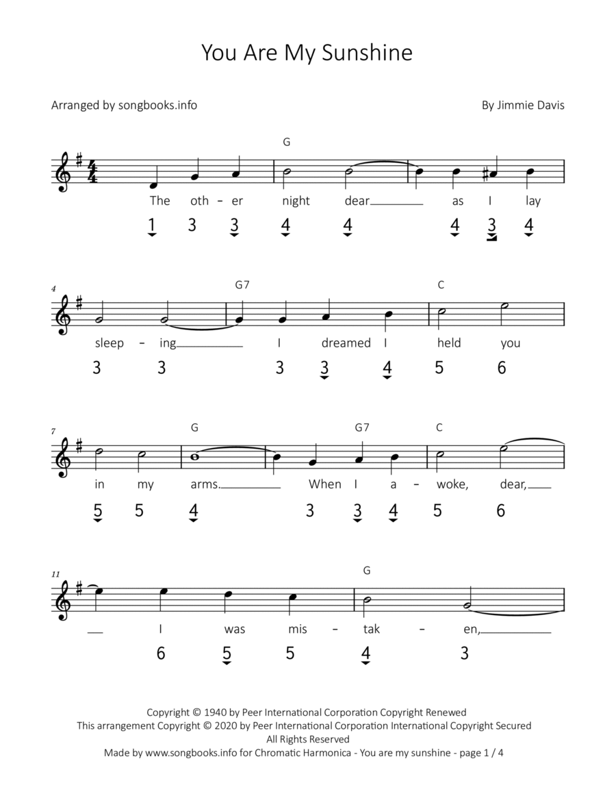 You Are My Sunshine Harmonica scores gallery preview page 1