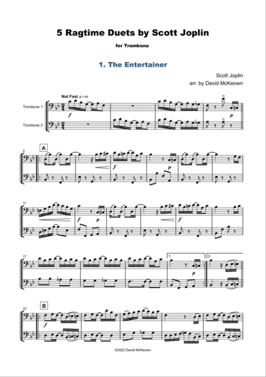 Five Ragtime Duets by Scott Joplin for Trombone Trombone Duet scores gallery preview page 2