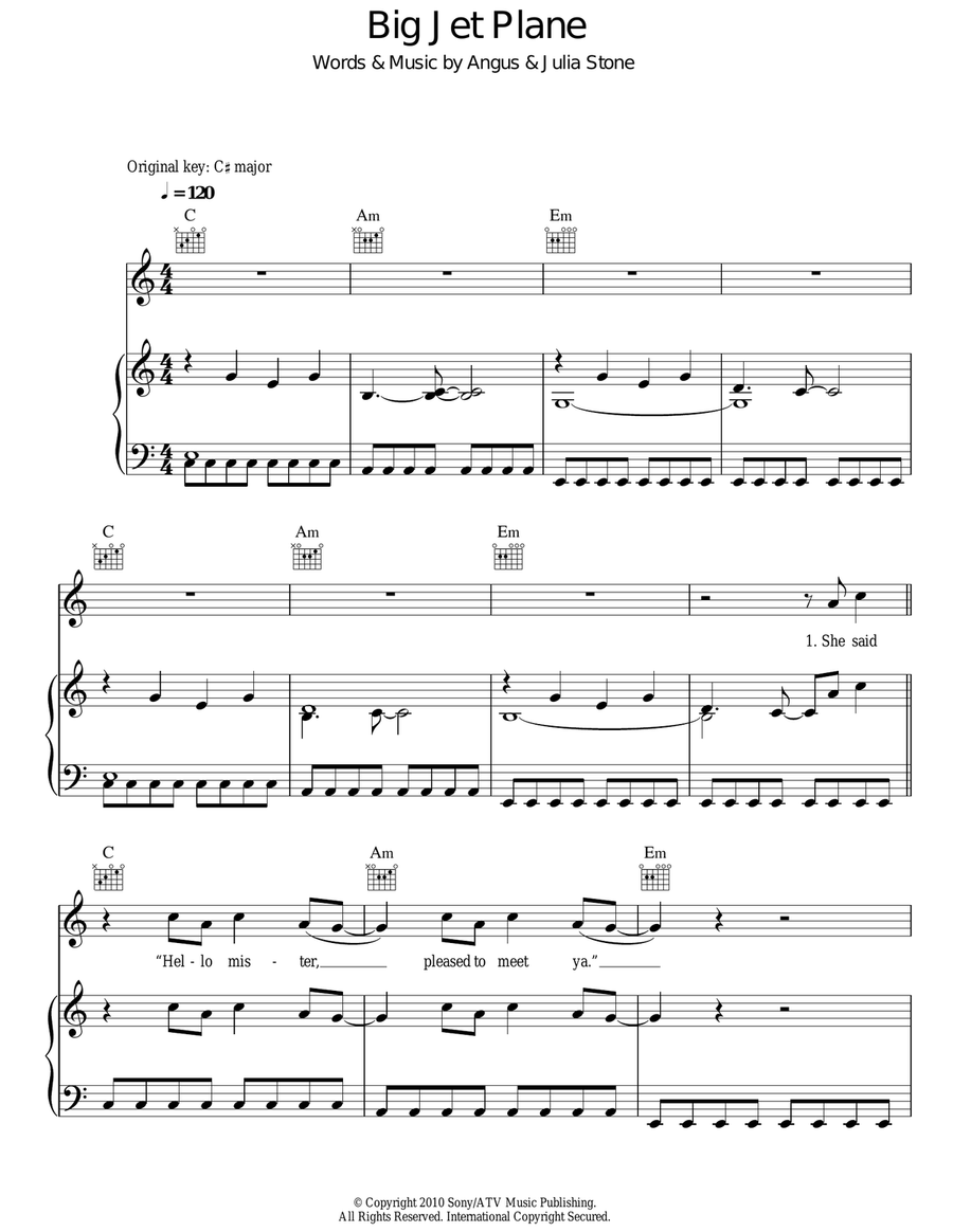 Big Jet Plane Acoustic Guitar scores gallery preview page 1