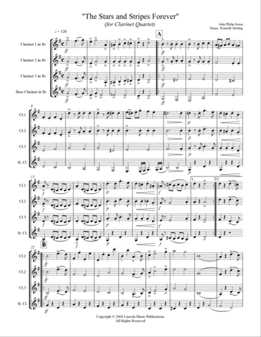 March - The Stars and Stripes Forever (for Clarinet Quartet) Clarinet Quartet scores gallery preview page 2