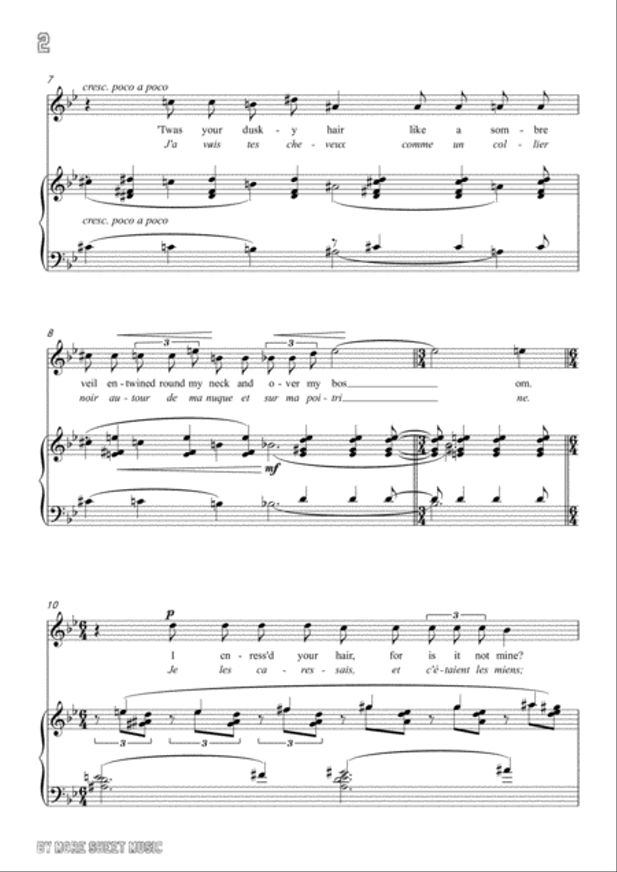 Debussy-Her Hair in B flat Major,for voice and piano Voice Solo scores gallery preview page 4