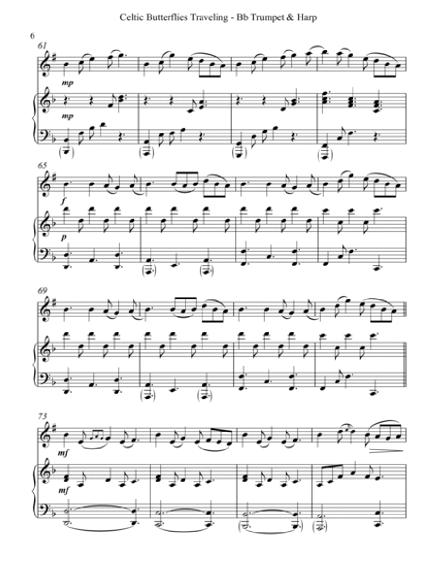 Celtic Butterflies Traveling, Duet for Bb Trumpet and Harp image number null