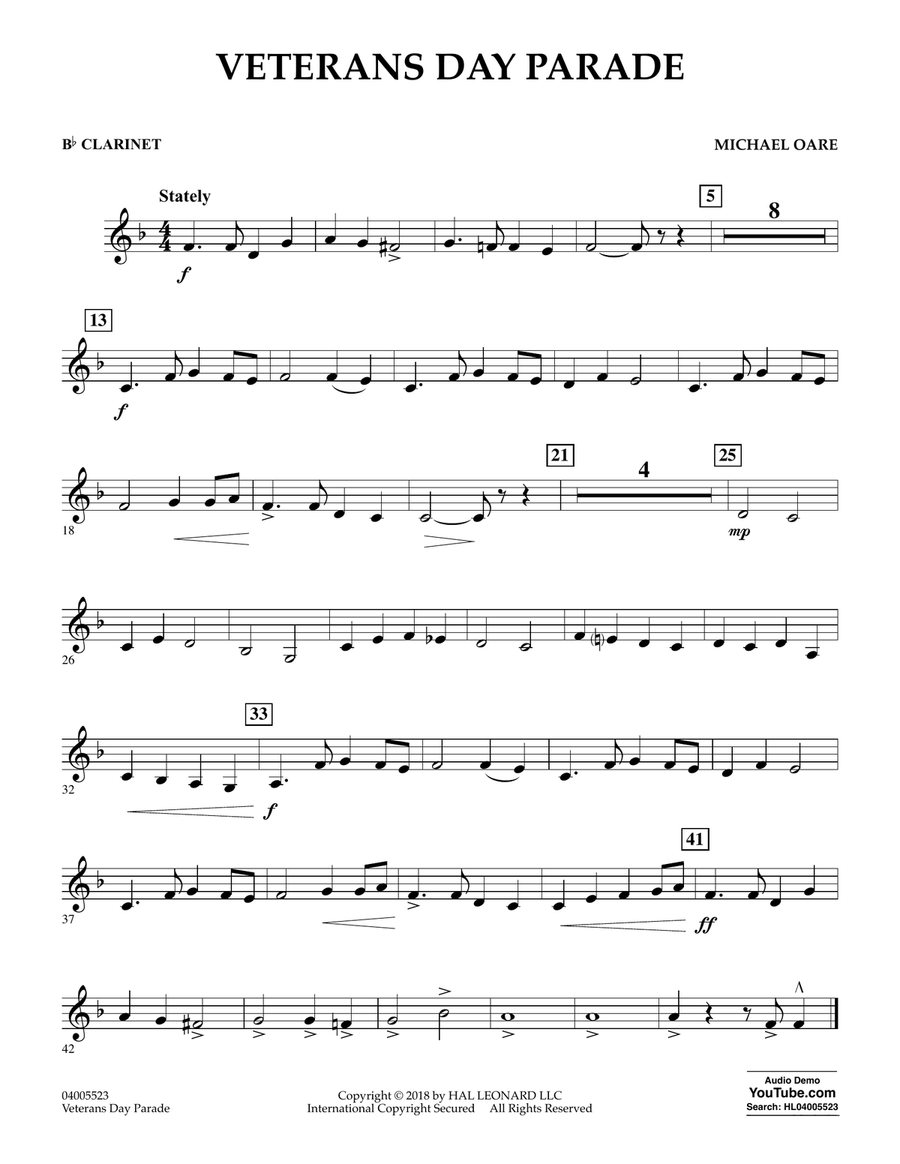 Veterans Day Parade - Bb Clarinet Concert Band scores gallery preview page 1