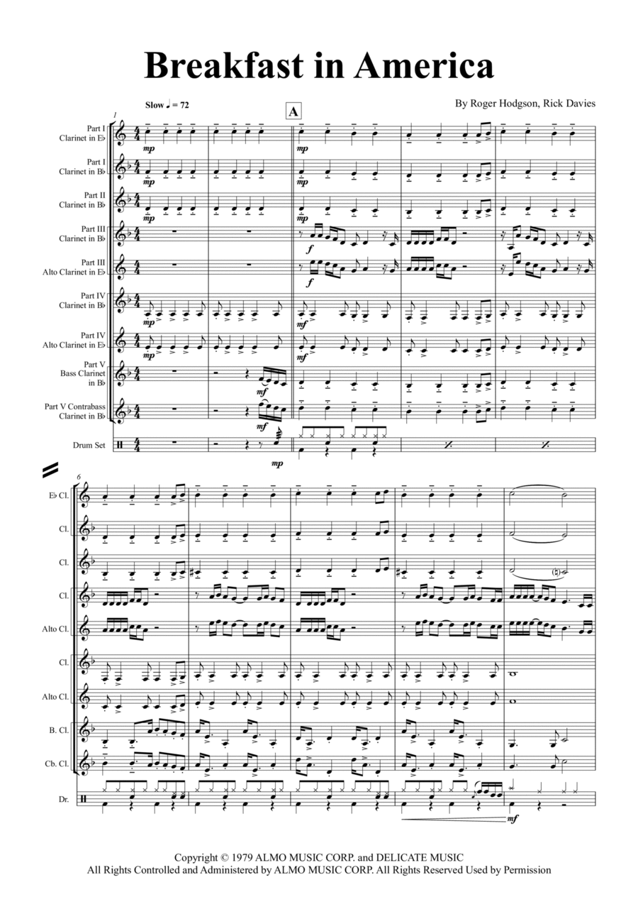 Breakfast In America Clarinet Quintet scores gallery preview page 1