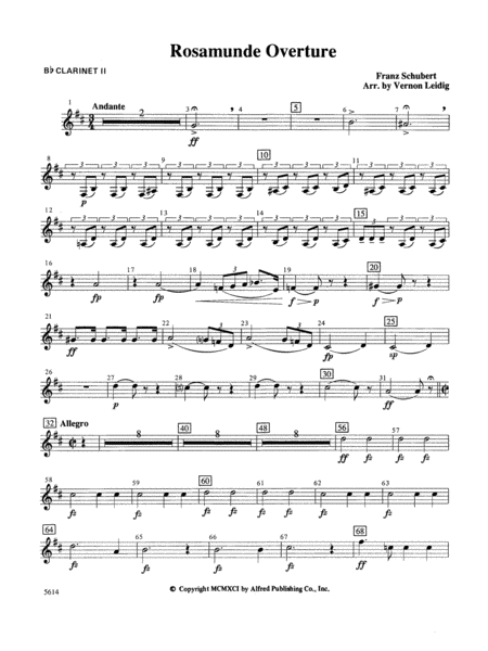 Rosamunde Overture, Opus 26: 2nd B-flat Clarinet