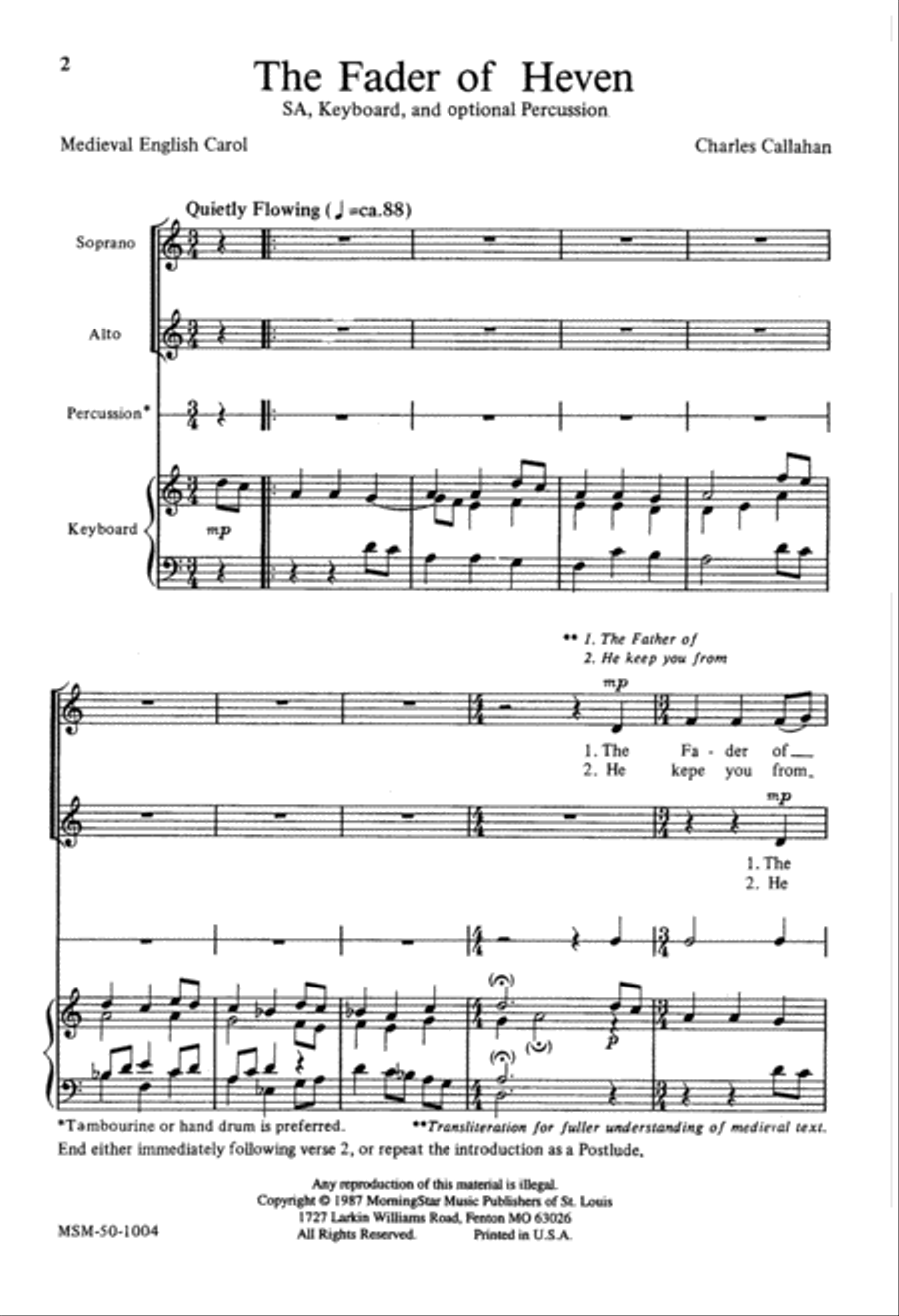 The Fader of Heven 2-Part scores gallery preview page 1